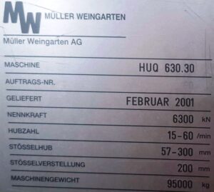 스탬핑 프레스 Muller Weingarten HUQ 630.30 - 630 톤 (ID:76336) - Dabrox.com